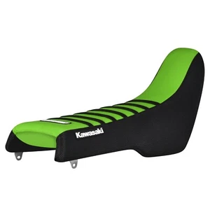 1989 KAWASAKI KDX 200 gripper seat cover  BLACK/GREEN/BLACK ribs #181 LOGO - Picture 1 of 5