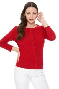 YEMAK Women's 3/4 Sleeve Crewneck Button-Down Cardigan Sweater CO079PL (1X-3X) - Picture 1 of 50