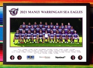 Framed 2021 MANLY SEA EAGLES NRL Poster - 84cm x 59.5cm x 3cm - Imagen 1 de 3