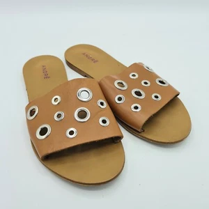 ANDRÉ Tan Leather Studded Open Toe Slide Sandals 8M 38 Italy - Picture 1 of 8