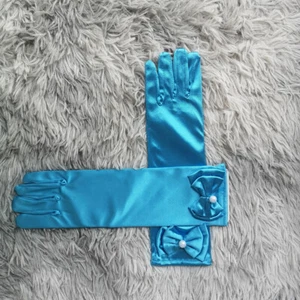 Kids Girl Wedding Dress Costume Accessories Satin Double Laryer Bow Pearl Gloves - Picture 1 of 25
