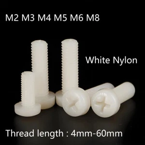 White Nylon Phillips Machine Screws M2 M2.5 M3 M4 M5 M6 M8 Plastic Screw Bolt - Picture 1 of 69