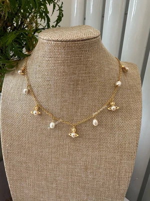 Vivienne Westwood Emiliana Pearl Necklace Orb Bas Gold - Image 1 of 4