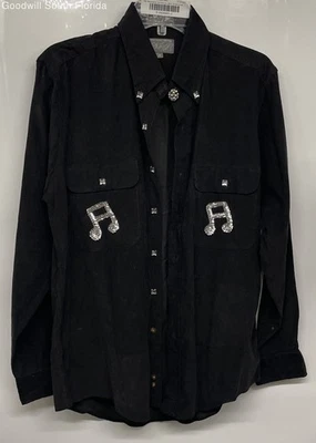 The Kensington Collection Mens Black Silver Sequin Button-Up Shirt Size Medium - Image 1 of 4