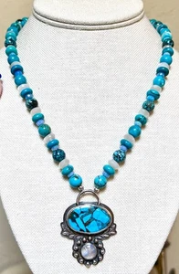 BEAUTIFUL Artisan/Designer Sterling Silver Turquoise, Moonstone, Opal Necklace - Picture 1 of 15