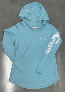 Columbia PFG Women’s Medium Blue Hooded Long Sleeve Omni-Shade Sun Shirt Fishing - Picture 1 of 4
