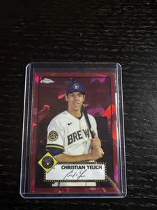 Refractor atómico rojo aniversario cromo platino 2021/100 Christian Yelich #164 - Imagen 1 de 3