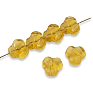 Golden Yellow Trillium Czech Glass Beads 25pk - 9.5mm Flower Jewelry Making - Picture 1 of 7