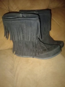 Hot Tomato Moccasin Boots Black Size 6 1/2 Women's Man-made Po#21304  B#5 - Picture 1 of 5