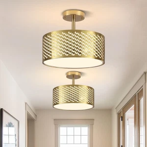 Plafoniera semi-incasso oro, rete metallica 13 pollici e bianco tondo Fabri... - Foto 1 di 9