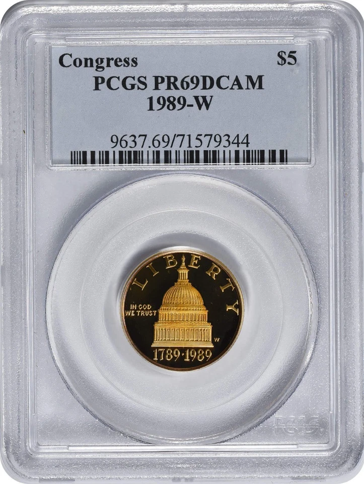 1989-W Congress $5 Gold Five Dollar Proof Commemorative PR69DCAM PCGS - Image 1 of 2