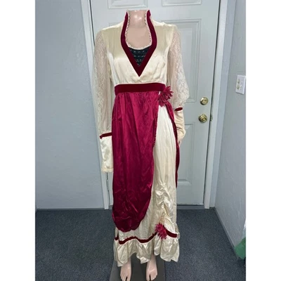 Vestido feminino vintage anos 70 Gunne Sax pradaria cetim formal noite renda longa AA19 - Imagem 1 de 4