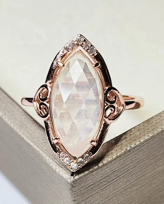 Anillo Cristal Cuarzo Rosa Rosa Marquesa Natural Plata de Ley 925 Oro Rosa 18k Foto 1 de 4
