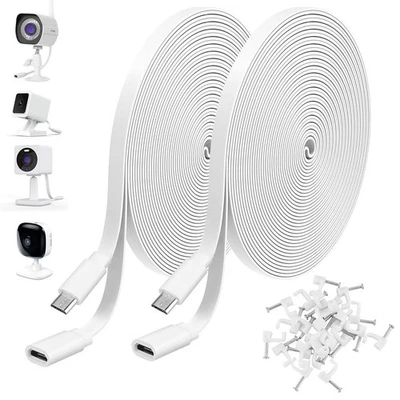 Confezione da 2 cavi di prolunga micro USB da 10 piedi per Zmodo, Wyze Cam, cavo di ricarica piatto - Immagine 1 di 4
