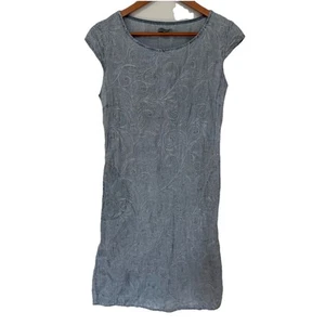 Lina Tomei Women’s Lightweight Gray 100% Linen Summer Sun Dress Sz S Embroidered - Picture 1 of 6