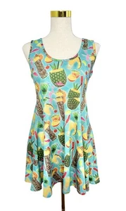 SOURPUSS Womens Blue Cocktail Fruit Tropical Skater Fit Flare Dress Size L - Picture 1 of 9