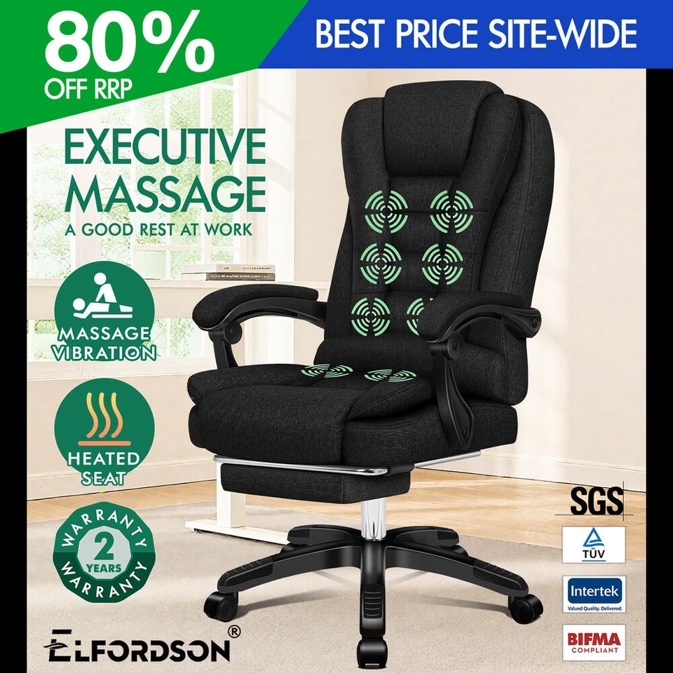 ELFORDSON Massage Office Chair Heated Recliner Executive Swivel High Back Gaming