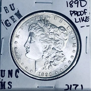 1890 BU GEM MORGAN SILVER DOLLAR UNC MS+++ U.S. MINT RARE COIN 3171 - Picture 1 of 3