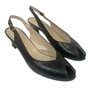 Vintage Bruno Magli Black Slingback Old Money Italy Classic Kitten Heel Size 6AA - Picture 1 of 7