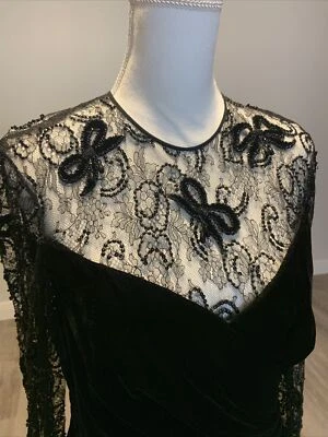 Vintage Black Velvet Silk and Lace Dress by Victor Edelstein Couture  Sz M - Image 1 of 4