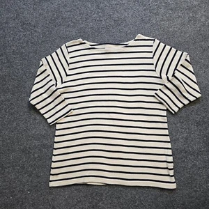 LL Bean Sweater Womens Large White Blue Sailor Stripe Knit Casual Basic Career - Picture 1 of 9