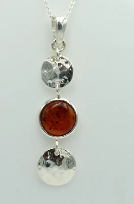 Pendente In Ambra Designer In Argento Sterling 925 Gioielli Di Design Ambra - Immagine 1 di 4