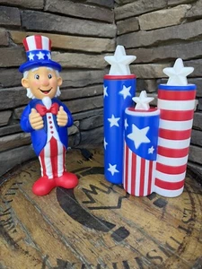 14" Patriotic Uncle Sam and Firecracker Candles Blow Mold July  4th Decor - Picture 1 of 2