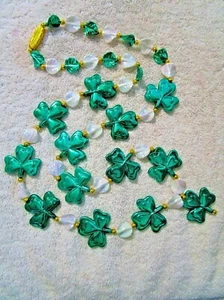 ST. PATRICK'S DAY "GREEN SHAMROCKS" LONG IRISH NECKLACE MARDI GRAS BEAD (B567) - Picture 1 of 7
