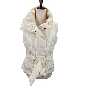 Talbots Puffer Jacket Womens Petite Ivory Goose Down Filled Sleeveless Belted - Picture 1 of 11