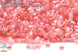 Miyuki Hexagon 2 Cut 11/0 inside Dyed Watermelon Rainbow Hex-2774 - Picture 1 of 1