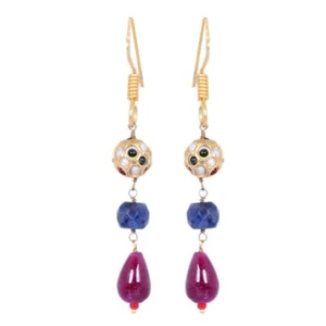 Ruby, Sapphire Gemstone Bead With Navaratna Stone Studded Jadau Ball LE01-1084 - Picture 1 of 2