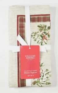 Williams Sonoma HOLIDAY PLAID FOREST Christmas Set of 4 Napkins Linen NEW w Tag - Picture 1 of 7