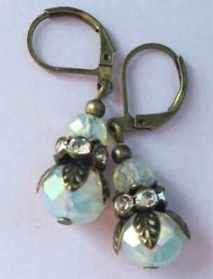 Cloudy Chinese Crystal earring BRONZE LEVERBACK handcrafted - Image 1 of 4