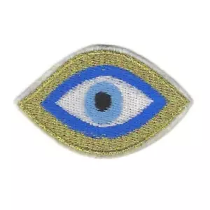 EVIL EYE IRON ON PATCH 2.4" Small Embroidered Blue Gold Protection Symbol NEW - Picture 1 of 2