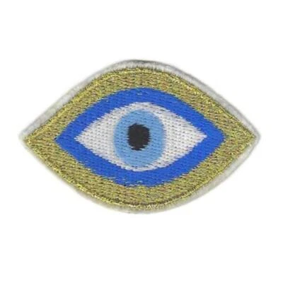 EVIL EYE IRON ON PATCH 2.4" Small Embroidered Blue Gold Protection Symbol NEW - Image 1 of 2