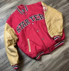Chaqueta Universitaria Letterman Starter Años 90 Para Hombre Grande L MANGAS DE CUERO FORRADAS A RAYAS - Imagen 1 de 16