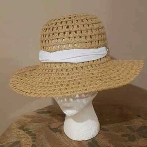 New Girls Floppy Straw White Band Hat - Picture 1 of 3