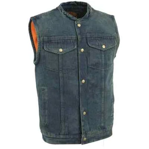 DM2238 Men's Classic Blue Denim Club Style Vest with Snap Button Closure - Picture 1 of 4
