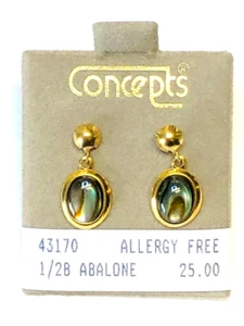 Concepts Allergy Free 24K GP Stainless Steel ABALONE SHELL Dangle Earrings - Picture 1 of 1