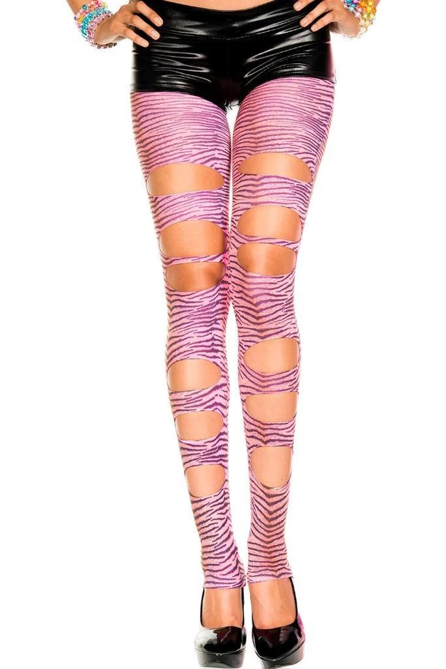 sexy MUSIC LEGS cutout ZEBRA print LEGGINS footless TIGHTS stockings PANTYHOSE - Image 1 of 1