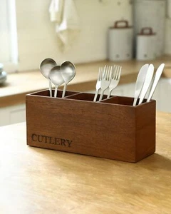 Silverware Caddy - Elegant Handcrafted Wooden Utensil Holder with 3 Compartme... - Picture 1 of 6