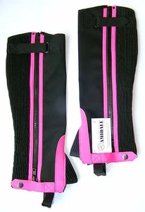 HALF CHAPS EQUITAZIONE EQUESTRE NERO AMARA LAVATRICE DESIGN ROSA - Foto 1 di 4