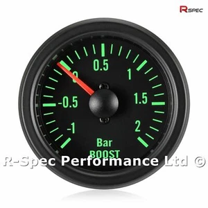 52mm Green Traditional Black Face Turbo Boost Pressure Gauge Kit - Bar - Picture 1 of 4