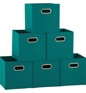 Household Essentials || Fabric Storage Cubes w/ Handle 11” - Teal (Set of 2) - Picture 1 of 5