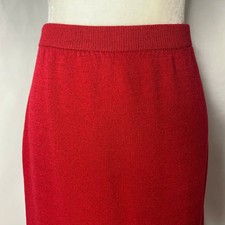 St John Evening Wool Blend Maxi Skirt 8 Red Santana Knit Elastic Waist Side Slit