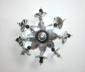 NWT NEW Christmas Ornament Snowflake Metal Silver Black Beads - Picture 1 of 1