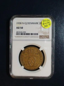 1938 N Gj Denmark Two Kroner NGC AU50 2K Coin PRICED TO SELL! - Picture 1 of 4