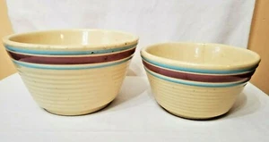 Set 2 Watt Ofengeschirr USA Rührschüsseln 6 & 7 Rosa & Blau Band - Bild 1 von 6