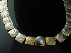 925 Sterlingsilber Collier mit grauer Mabe Perle in vergoldeter Fassung 45 cm - Bild 1 von 5