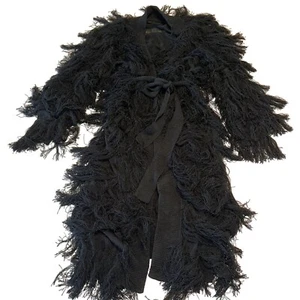 SIBLING London Cardigan donna nero fuzzy manica lunga con cintura piccolo S - Foto 1 di 7